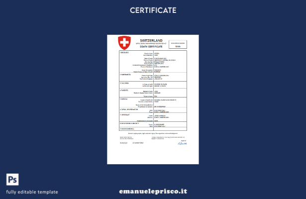 stile verificato Certificato di morte dello stato civile svizzero Modello Word e