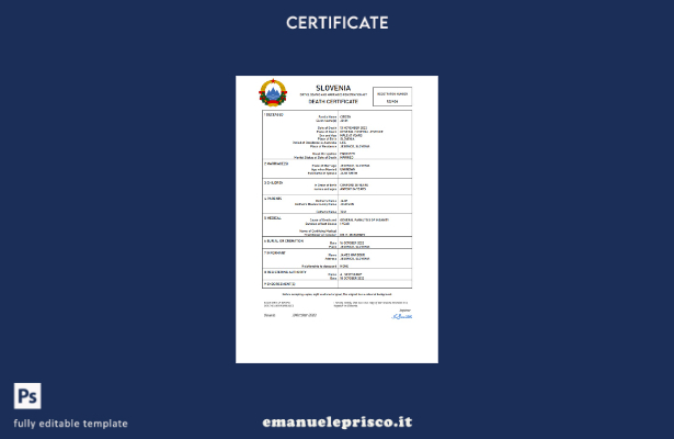 stile verificato Certificato di morte dello stato di stato civile della Slovenia
