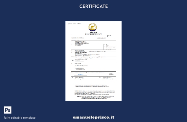 stile verificato Certificato di morte dello stato di stato dell'Eritrea Modello