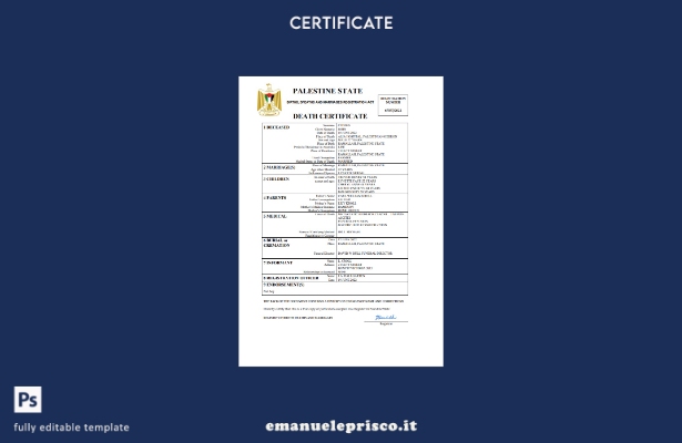 stile verificato Certificato di morte dello stato di stato palestinese Modello W