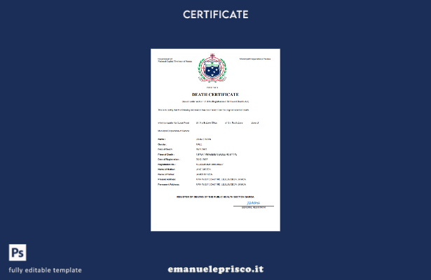 stile verificato Certificato di morte di Samoa Modello Word e PDF