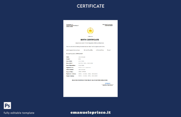 stile verificato Certificato di nascita del documento di stato civile del Bangla