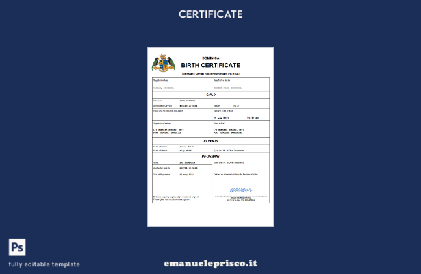 stile verificato Certificato di nascita dello stato civile della Dominica Modell