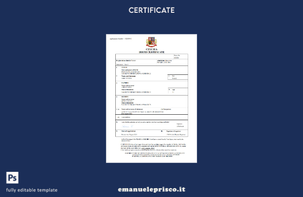 stile verificato Certificato di nascita dello stato di stato ceco Modello Word e