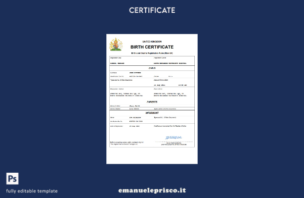 stile verificato Certificato di nascita dello stato di stato del Regno Unito Mod