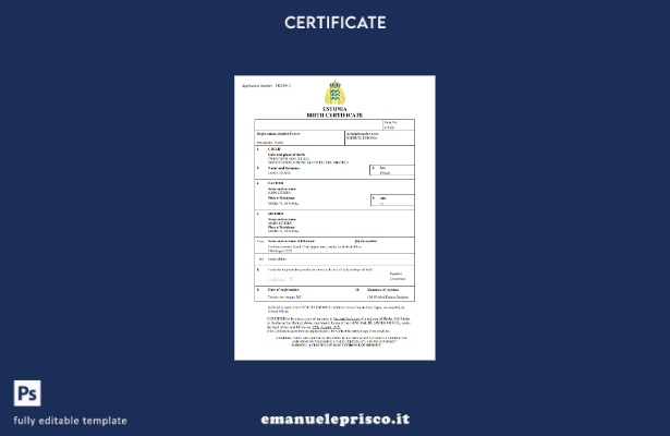 stile verificato Certificato di nascita dello stato di stato dell'Estonia Modell