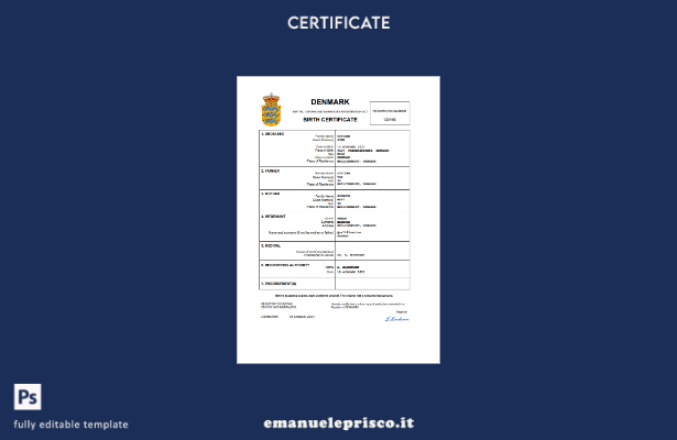 stile verificato Certificato di nascita dello stato di stato della Danimarca Mod