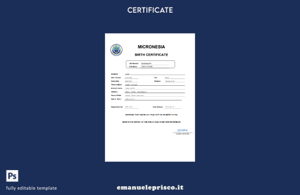 stile verificato Certificato di nascita dello stato di stato della Micronesia Mo