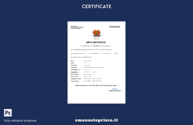 stile verificato Certificato di nascita dello stato di stato della Papua Nuova G