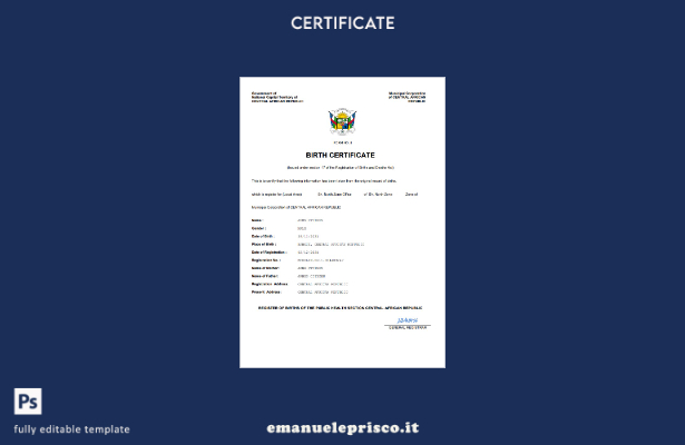stile verificato Certificato di nascita dello stato di stato della Repubblica Ce
