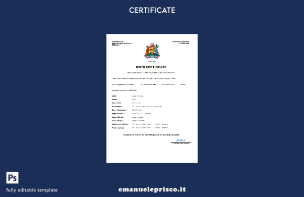 stile verificato Certificato di nascita dello stato di stato di Grenada Modello
