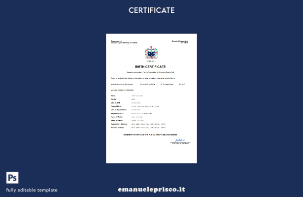 stile verificato Certificato di nascita dello stato di stato di Samoa Modello Wo