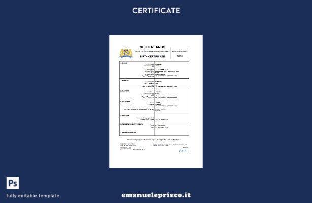 stile verificato Certificato di nascita dello stato di stato olandese Modello Wo