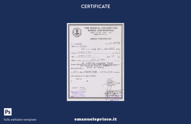 stile verificato India Modello di certificato di nascita del Medical College for