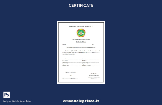 stile verificato India Nascita Modello di certificato di nascita di registrazion