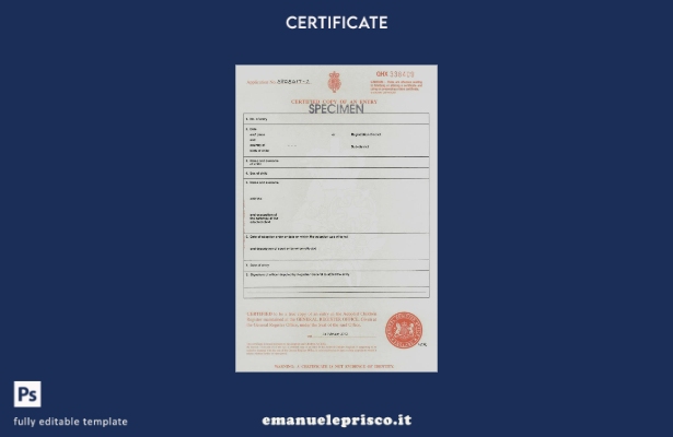 stile verificato Inghilterra Modello di certificato di adozione dell'ufficio del