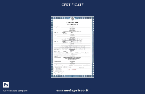 stile verificato Modello di certificato di divorzio dell'agenzia di registrazion