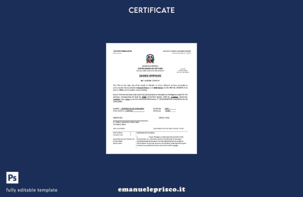 stile verificato Modello di certificato di divorzio della Direzione generale del