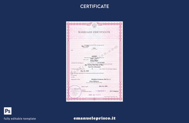 stile verificato Modello di certificato di matrimonio dell'ufficio degli atti an