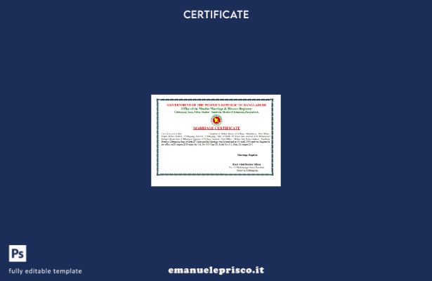 stile verificato Modello di certificato di matrimonio dell'ufficio del Banglades