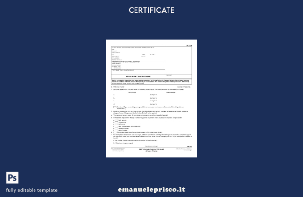 stile verificato Modello di certificato di modifica del nome del Consiglio giudi