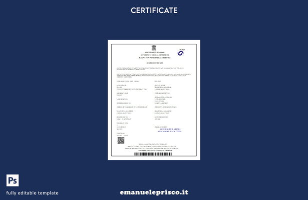stile verificato Modello di certificato di morte del governo indiano dell'Assam