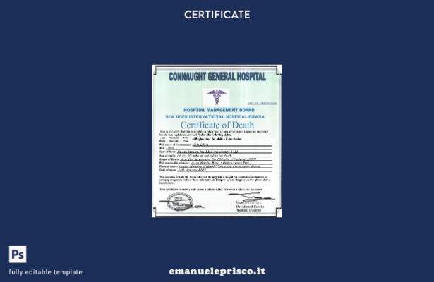 stile verificato Modello di certificato di morte dell'ospedale generale del Ghan