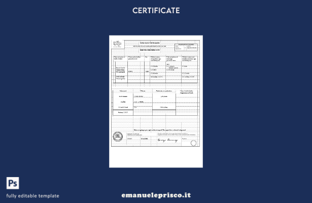 stile verificato Modello di certificato di nascita Australia Nuovo Galles del Su