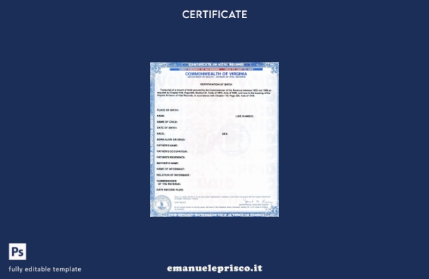 stile verificato Modello di certificato di nascita del Commonwealth della Virgin
