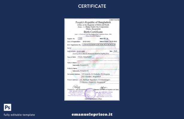 stile verificato Modello di certificato di nascita dell'Ufficio del registro del