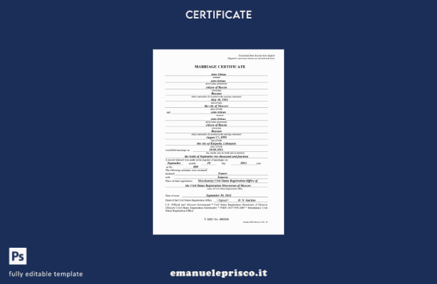 stile verificato Russia Modello di certificato di matrimonio dell'ufficio di reg