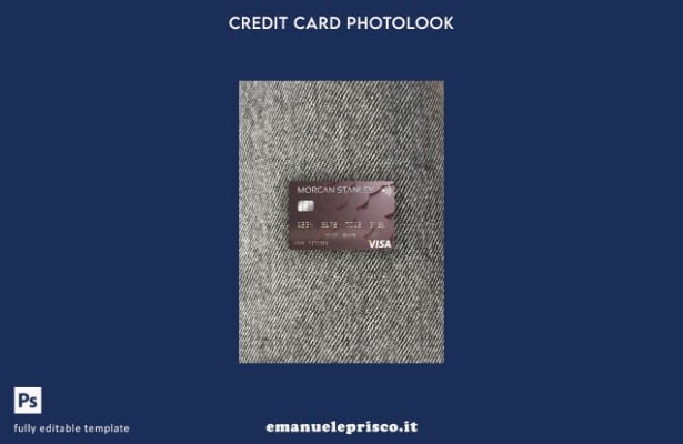 modello frontale photolook con carta Visa USA Morgan Stanley Bank in stile verif