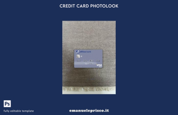 modello frontale photolook con carta di debito visto Grecia Attica Bank stile ve