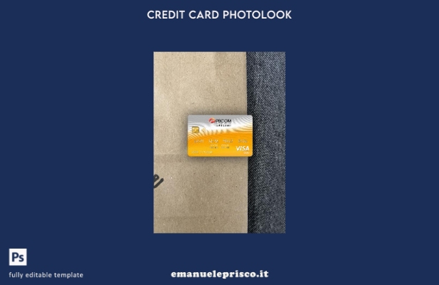 modello frontale photolook con carta oro visto della Banca delle Comunicazioni d