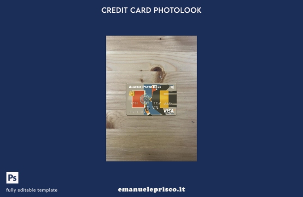 modello frontale photolook con carta visto Algeria Algérie Poste Bank stile veri