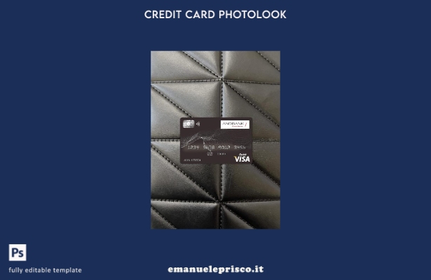modello frontale photolook con carta visto bancario Andorra Andbank in stile ver