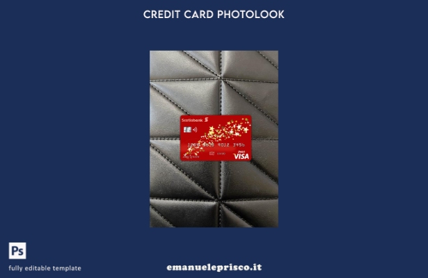 modello frontale photolook con carta visto bancario Bahamas Scotia stile verific