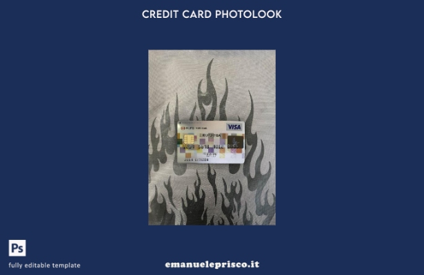 modello frontale photolook con carta visto bancario giapponese MUFG in stile ver