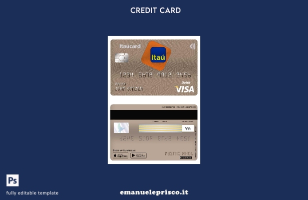 modello di addebito per carta visto bancario Brasile Itaú in stile verificato