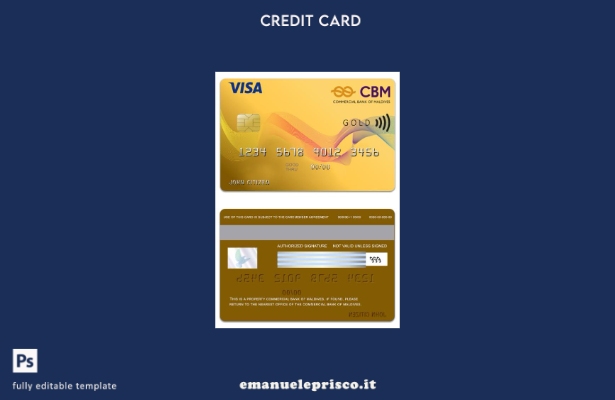 modello di carta Visa Gold della Maldives Commercial Bank of Maldives in stile v