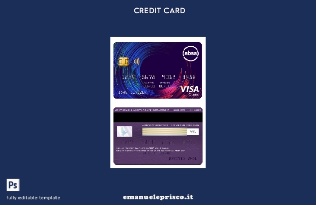 modello di carta classica per visto bancario ABSA Sudafrica in stile verificato