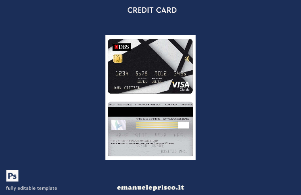 modello di carta classica per visto bancario Singapore DBS in stile verificato