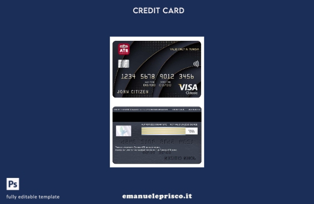 modello di carta classica per visto bancario Tunisia ATB in stile verificato