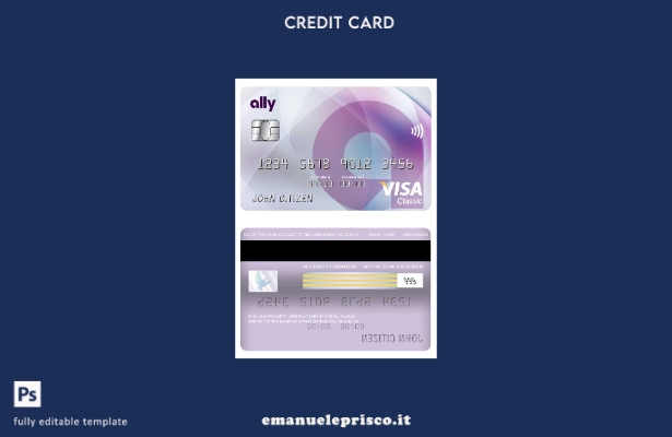 modello di carta classica per visto bancario USA Ally in stile verificato