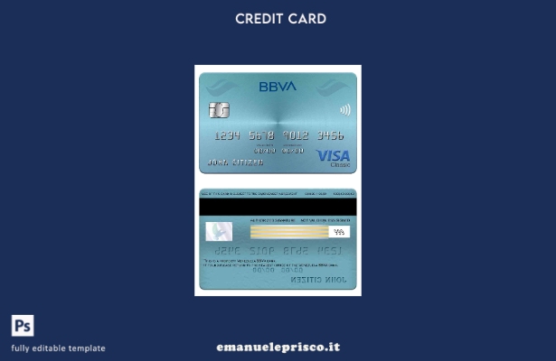 modello di carta classica per visto bancario Venezuela BBVA in stile verificato