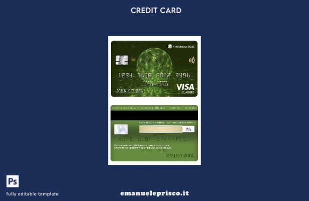 modello di carta classico per visto bancario USA Commerce in stile verificato