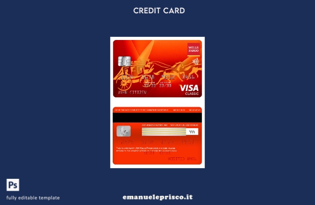 modello di carta classico per visto bancario USA Wells Fargo in stile verificato