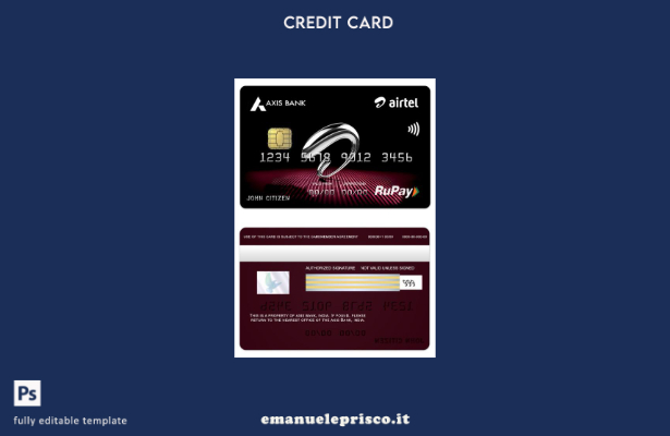 modello di carta di credito India Axis Bank Airtel RuPay in stile verificato