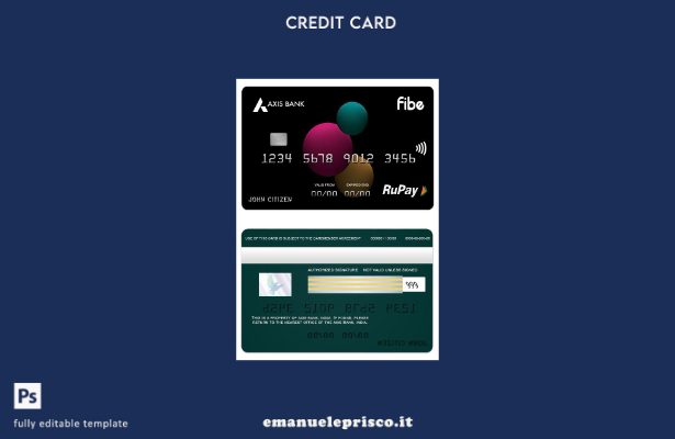 modello di carta di credito India Axis Bank Fibe RuPay in stile verificato
