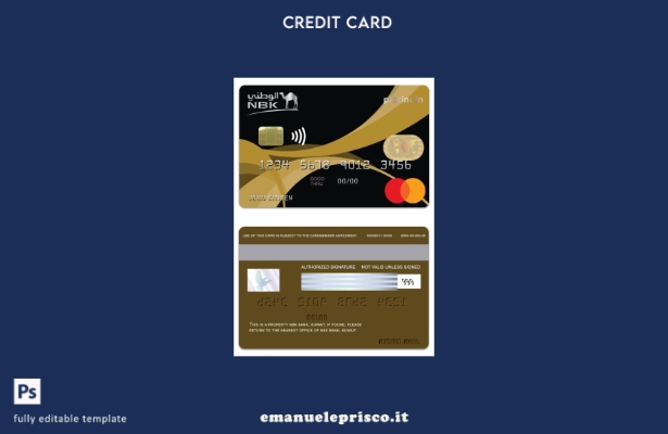 modello di carta di credito Kuwait NBK Bank Thahabi Platinum Mastercard in stile